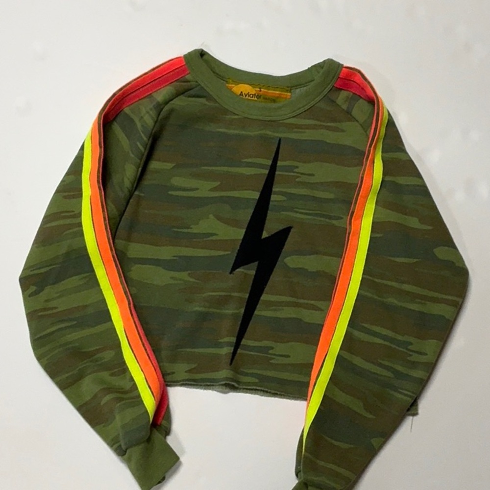 Aviator Nation Green and Red Cropped Sweatshirt